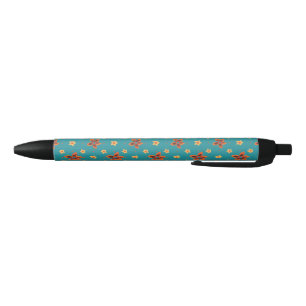 Preta Retro Floral e Bolinhas na Caneta de Trim Preto Te