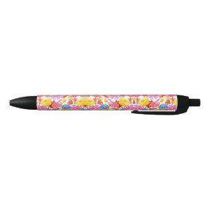 Preta Uma caneta com um corpo colorido com padrão floral