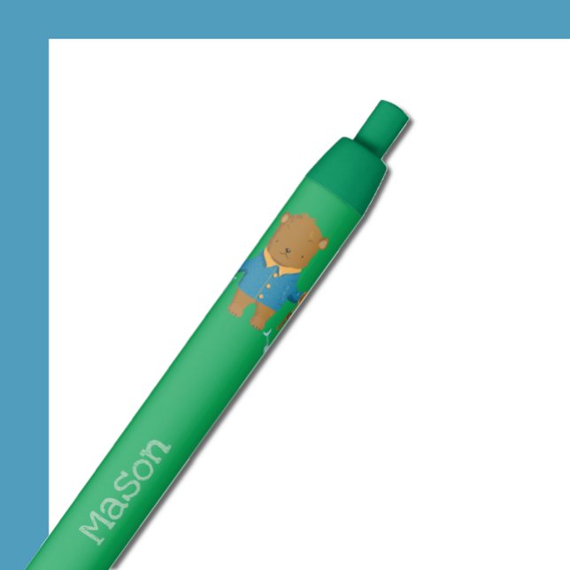 Preta Urso Castanho com Caneta de Criança de Rod (Fishing brown bear kid pen close up . 
Disclaimer : the ink is NOT green .)