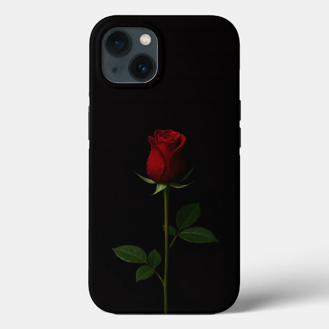 Preto 4 Luxe iPhone 13, Rosa Vermelha Veludo (Verso)