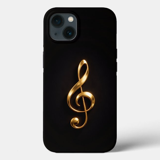 Preto 4 Luxe iPhone 13, Treble Clef Dourado (Verso)