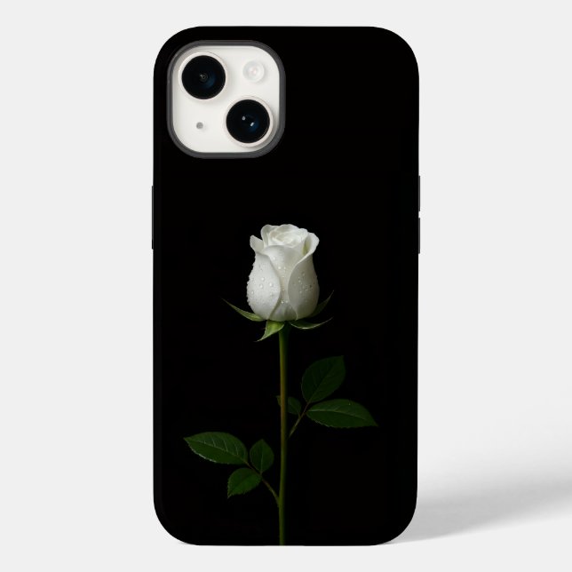 Preto 4 Luxe iPhone 14 Mate, Rosa Branca Pura (Verso)