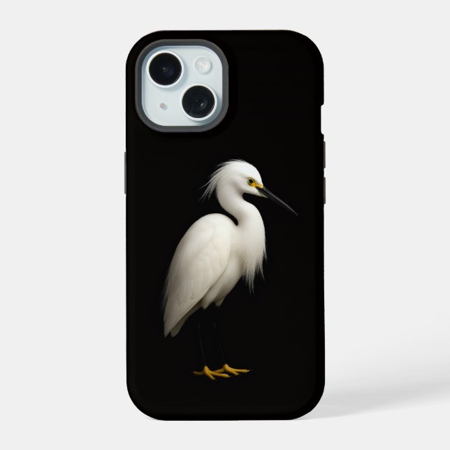 Preto 4 Luxe iPhone 15 Case-Mate, Garça-branca (Verso)