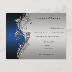 Preto azul do vintage e RSVP floral de prata