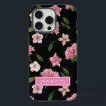 Preto Botânico com Flores Rosa<br><div class="desc">Proteja o seu iPhone 15 Pro Max em estilo sofisticado com a nossa capa de telefone Botânica Preta com Flores Rosa personalizável. Uma canvas preta arrojada floresce com um conjunto vibrante de flores cor-de-rosa e folhas verdes delicadas, criando um pano de fundo espantoso para o seu nome personalizado, em rosa-chique...</div>