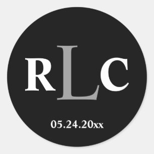 Preto branco 3, monograma inicial, etiqueta de cas