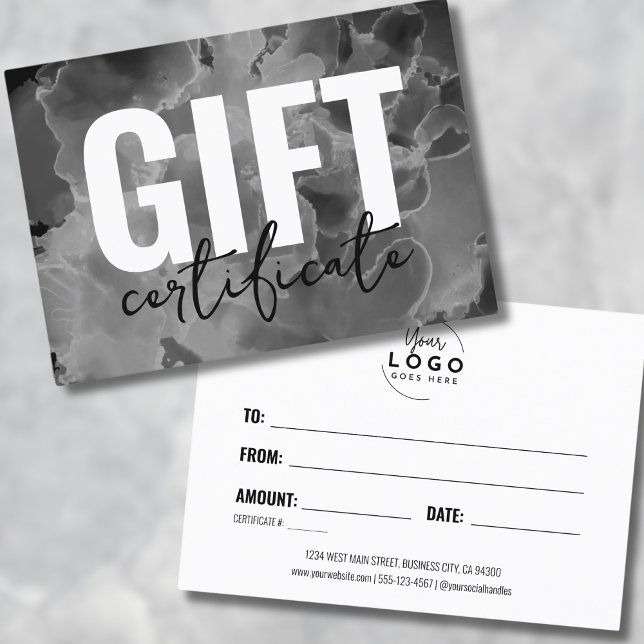 Preto Branco Certificado de Presente para Negócios (Black White Your Logo Business Gift Certificate)