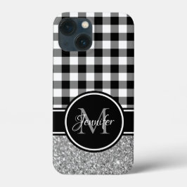 Preto Branco Cinza Brilho Plaid Búfalo Monograma