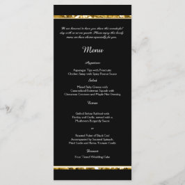 Preto Branco e Dourado Menu de Casamento com Brilh