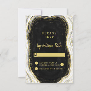 Preto Branco & Ouro Geodo Ágata Casamento RSVP Res