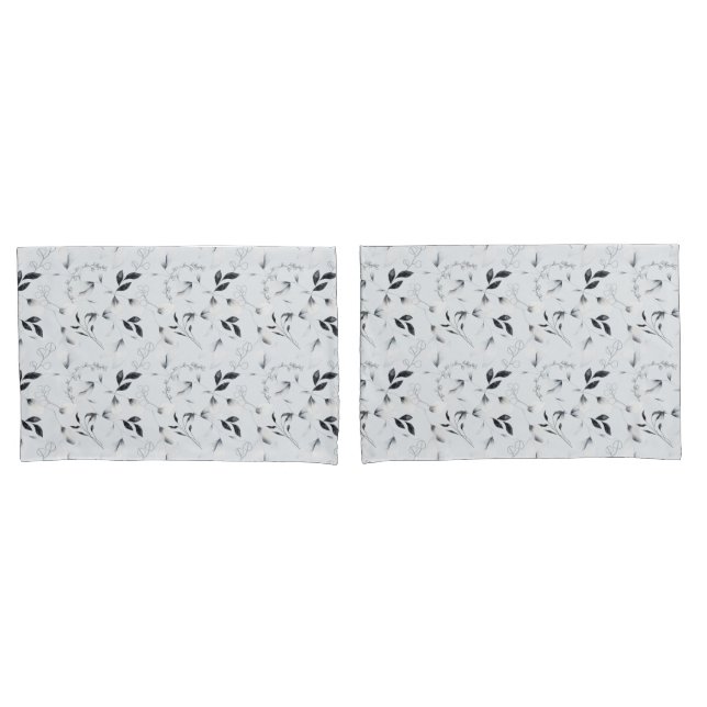 Preto Branco Prata Cinza Folhas Florais  (Frente - conjunto)