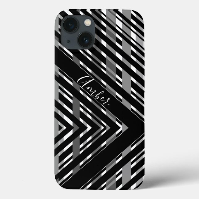 Preto Cinza Chevron Personalizado Listrado Código  (Verso)