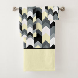 Preto, cinza, toalha de banho amarelo-evron