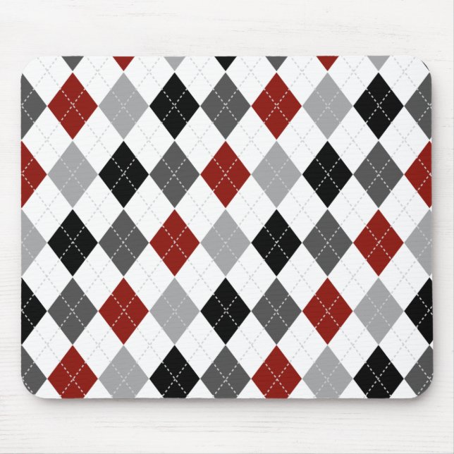 Preto, Cinza, Vermelho e Preppy Mousepad Branco (Frente)
