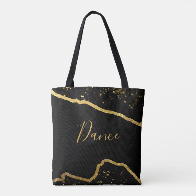 Preto com Bolsa de dança com brilho Dourado (Verso)