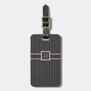 Preto com Etiqueta de Bagagem de Pinstripes Rosa