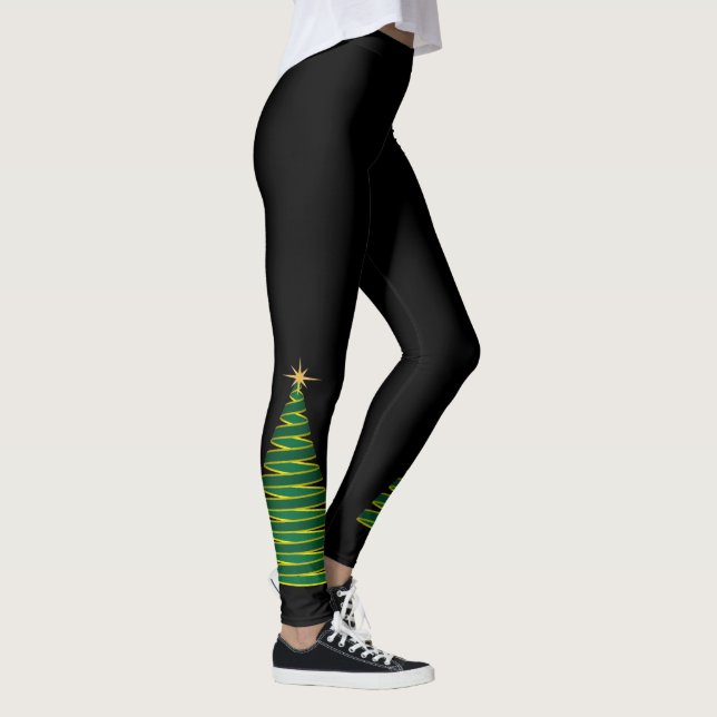 Preto com Leggings de Árvore de Natal Verde (Direita)