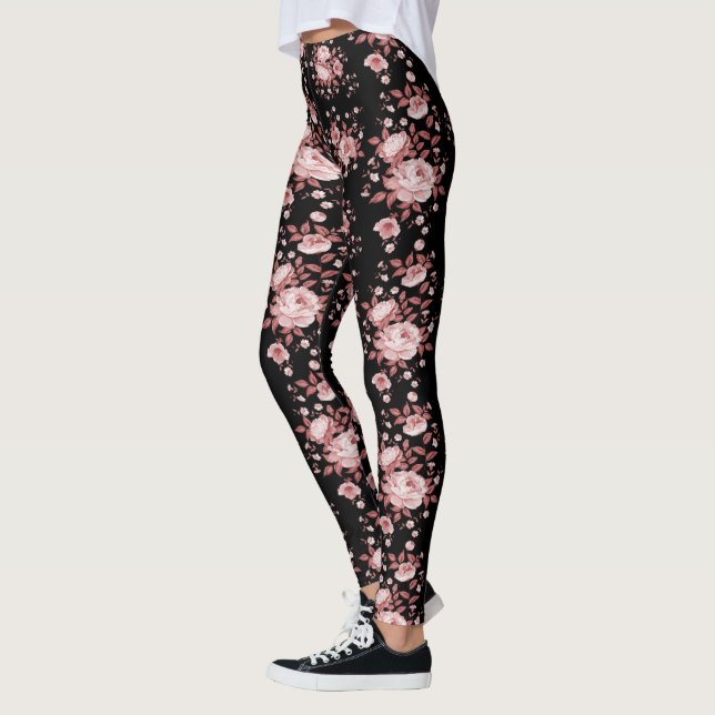 Preto com Leggings de Padrão Floral Rosa (Esquerda)