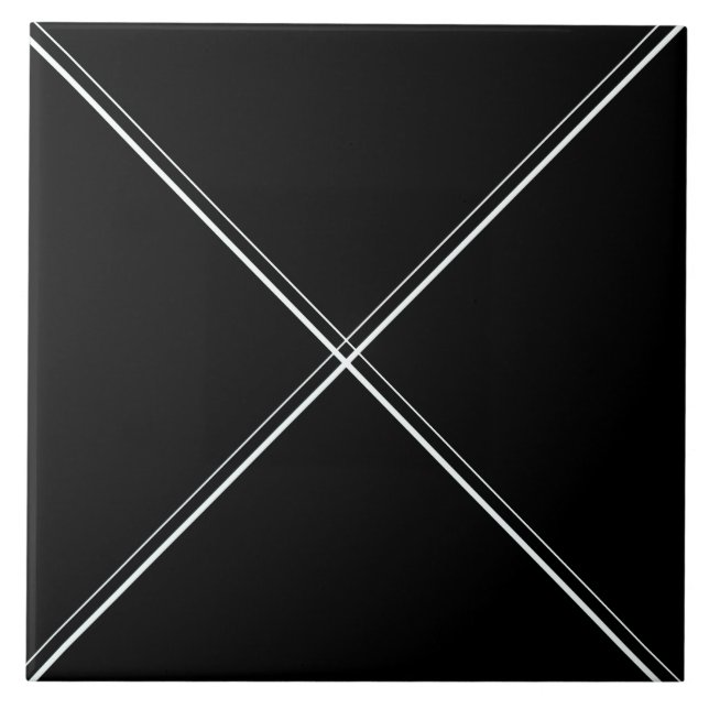 Preto com linhas diagonais brancas azulejo 6x6 (Frente)