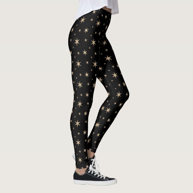 Preto com Ouros Estrelas Leggings (Direita)