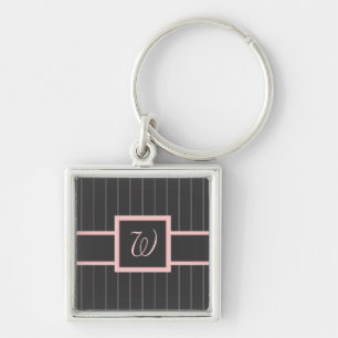 Preto com pinstripes cor-de-rosa Chaveiro