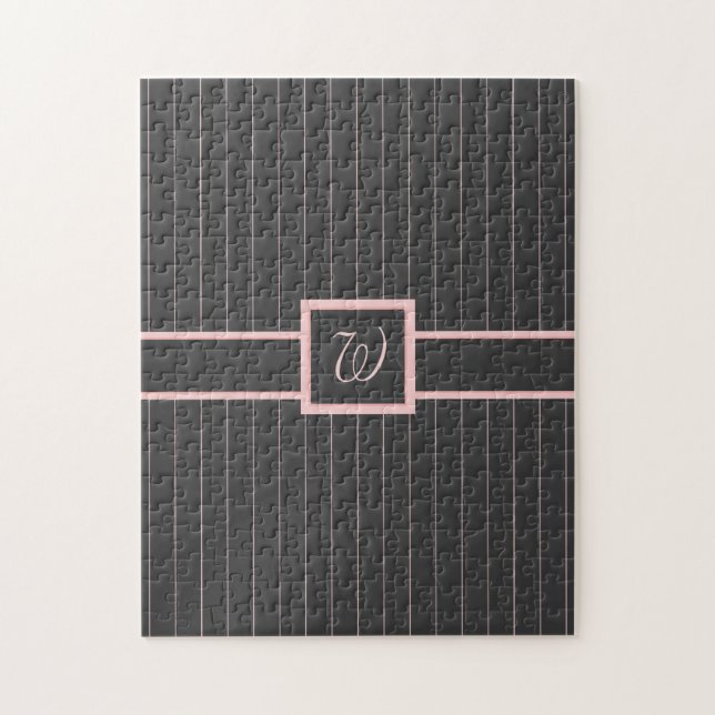 Preto com pinstripes cor-de-rosa Quebra-cabeça (Vertical)