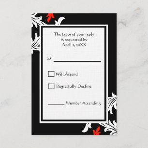 Preto com Resposta de Casamento tema damasco Branc