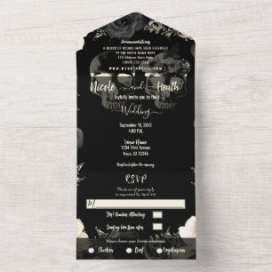 Preto Creme Cinza Esqueleto Caveira Casamento Góti
