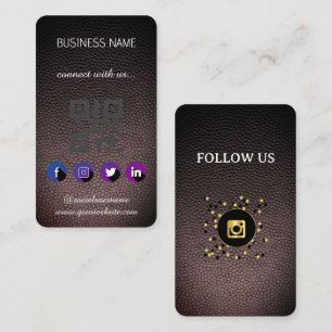 Preto de couro - Cartão de visita de código QR de