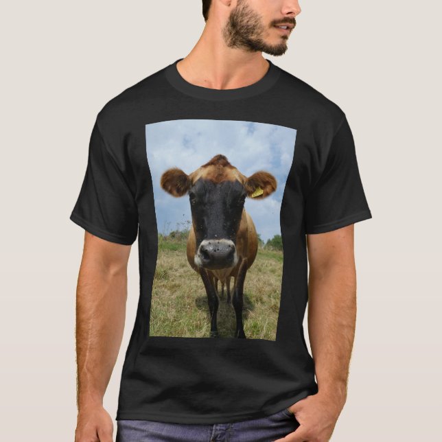 Preto do t-shirt da vaca do jérsei dos homens (Frente)