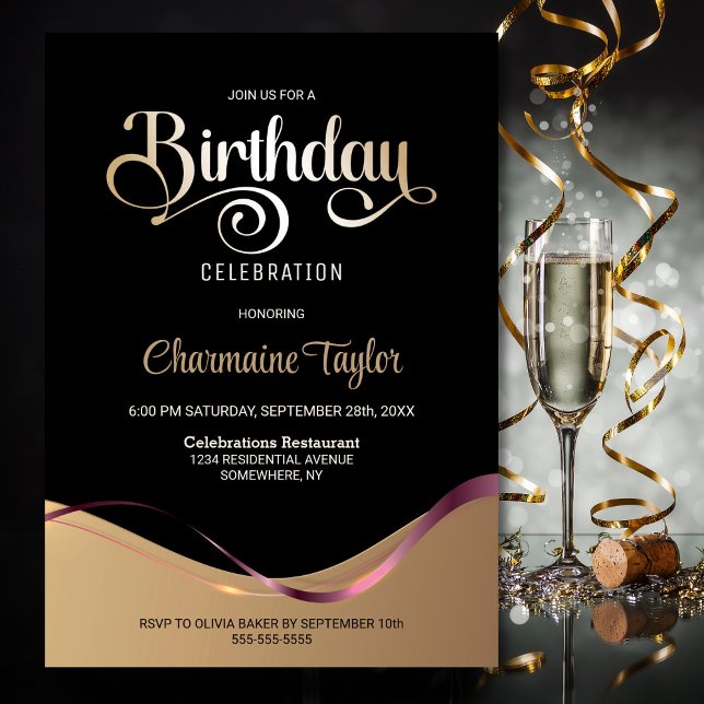 Preto Dourado qualquer Convite de aniversário etár (Criador carregado)