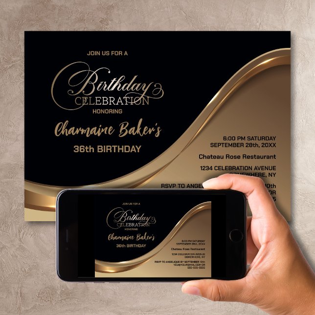 Preto Dourado qualquer Convite de aniversário etár (Criador carregado)