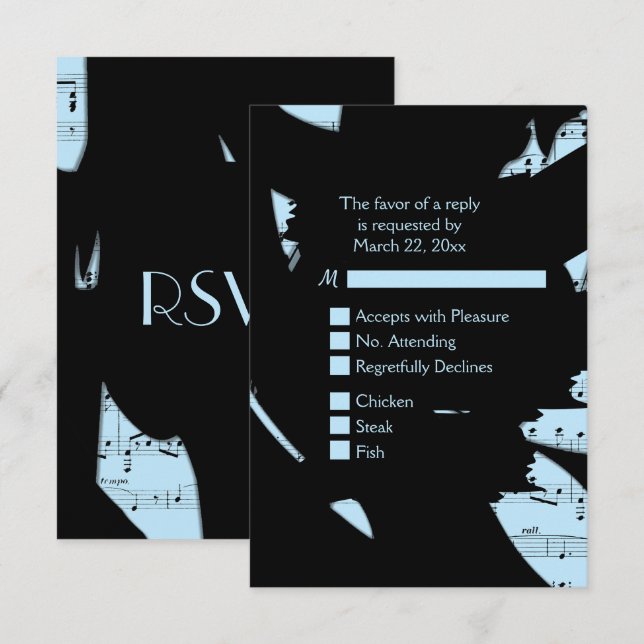 Preto e Azul Música Abstrata RSVP com Escolha de C (Frente/Verso)