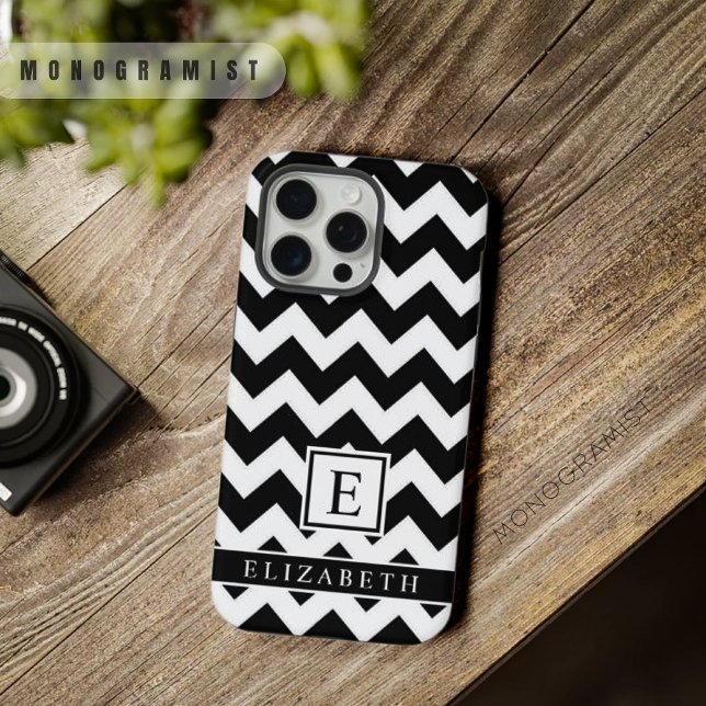 Preto e Branco Chevron Personalizável  (Customizable Black and White Chevron iPhone Case)