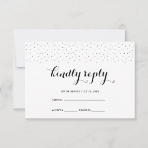 Preto e branco elegante com placa RSVP de pontos p