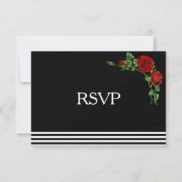 Preto e branco elegante com RSVP de Rosa vermelha
