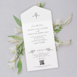 Preto e Branco Floral Simples com Casamento RSVP Q