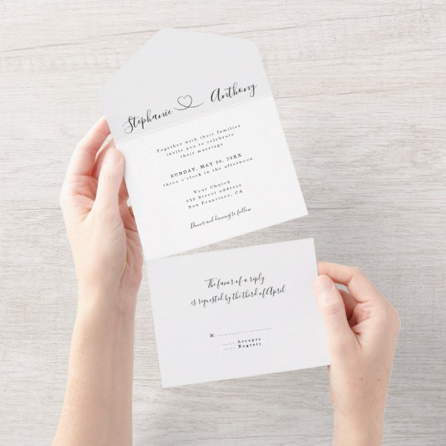 Preto e Branco Minimalista com Casamento Cardíaco (Aba destacável)
