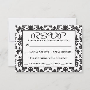 Preto E Branco RSVP Damask Floral Casamento / Fest