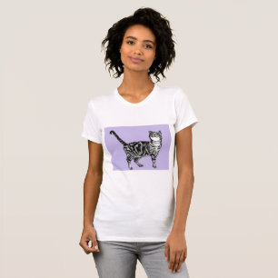 Preto e branco Tabby Cat Girls Purple T Shirt Top