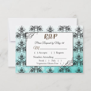 Preto e cartão do casamento tema damasco RSVP da
