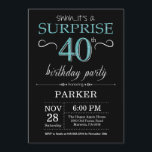Preto e cerceta do convite do aniversário de 40<br><div class="desc">Convite do aniversário de 40 anos da surpresa com preto e fundo do brilho da cerceta. Quadro. Aniversário adulto. Os homens ou as mulheres Bday convidam. Alguma idade. Para uma personalização mais adicional,  clique por favor "personalizam-no" botão e usam-nos nossa ferramenta de design para alterar este modelo.</div>