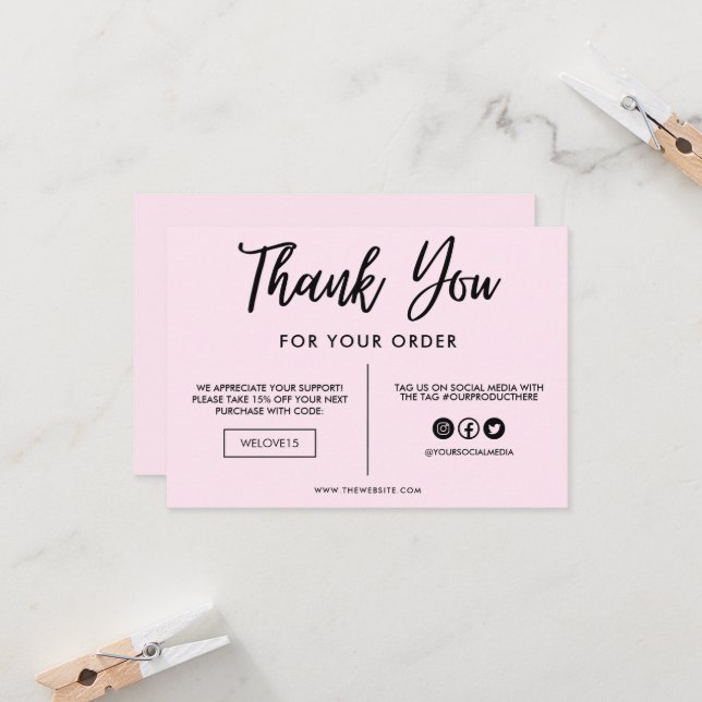 Preto e rosa Obrigado Inserir mídia (Frente/Verso In Situ)