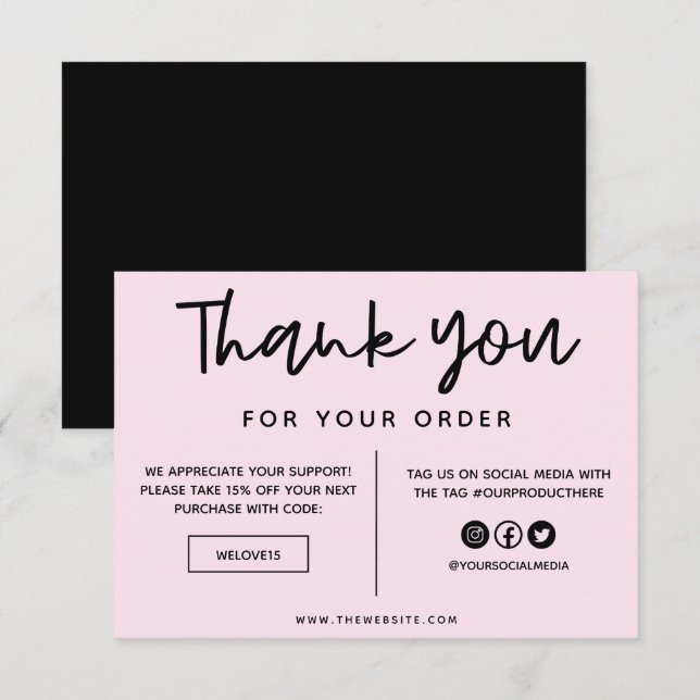 Preto e rosa Obrigado Inserir mídia (Frente/Verso)