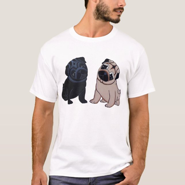 Preto e t-shirt dos filhotes de cachorro do Pug da (Frente)