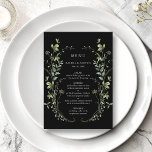 Preto Elegante Aquarela Menu Casamento de Flores S<br><div class="desc">Este elegante cardápio de casamento apresenta lindas flores de aquarela pintadas manualmente,  organizadas como uma coroa,  perfeita para primavera,  verão ou casamentos outono. Para uma personalização mais avançada deste design,  clique no BOTÃO FERRAMENTA DESIGN AZUL acima! Itens correspondentes também estão disponíveis.</div>