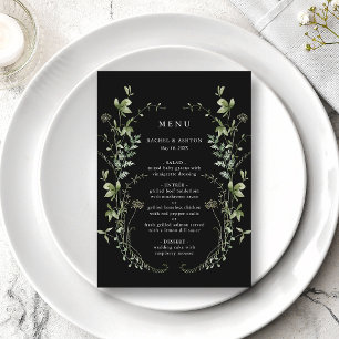 Preto Elegante Aquarela Menu Casamento de Flores S