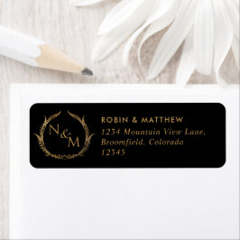 Preto Elegante com Etiqueta de Casamento Monograma