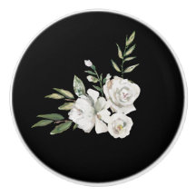 Preto Elegante com Gaveta Flores Brancas