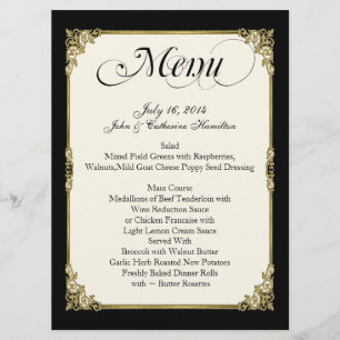 Preto elegante, marfim, e menu feito sob encomenda